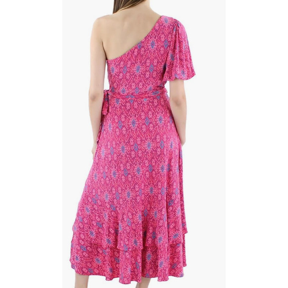 LAUREN RALPH LAUREN Dress Geo-Print Jersey One-Shoulder Wrap Retails $195 (c) - Picture 2 of 8